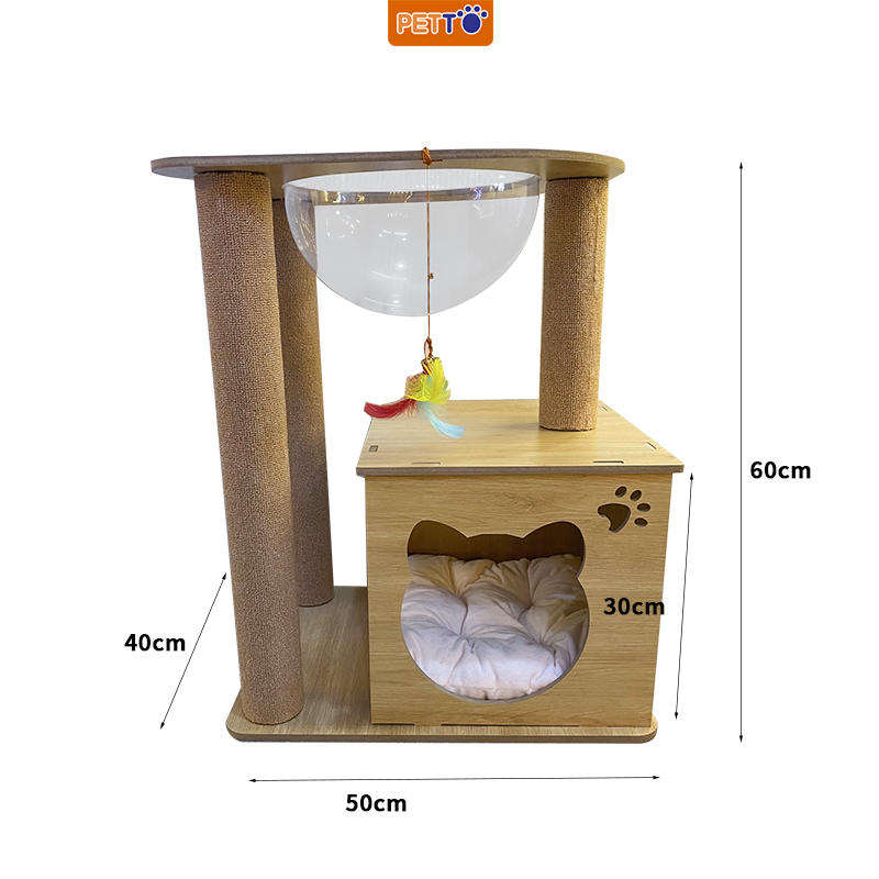 Nhà cây cho mèo leo trèo KÈM LỒNG KÍNH cao cấp hình mèo xinh xắn CH030