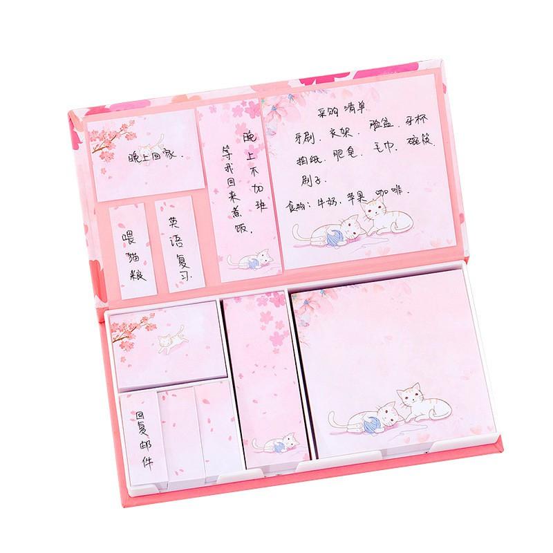 Hộp giấy nhớ, ghi chú, giấy note, giấy giao việc kiểu Hàn Quốc - Hộp 6 loại note ghi chú, bookmark tiện lợi