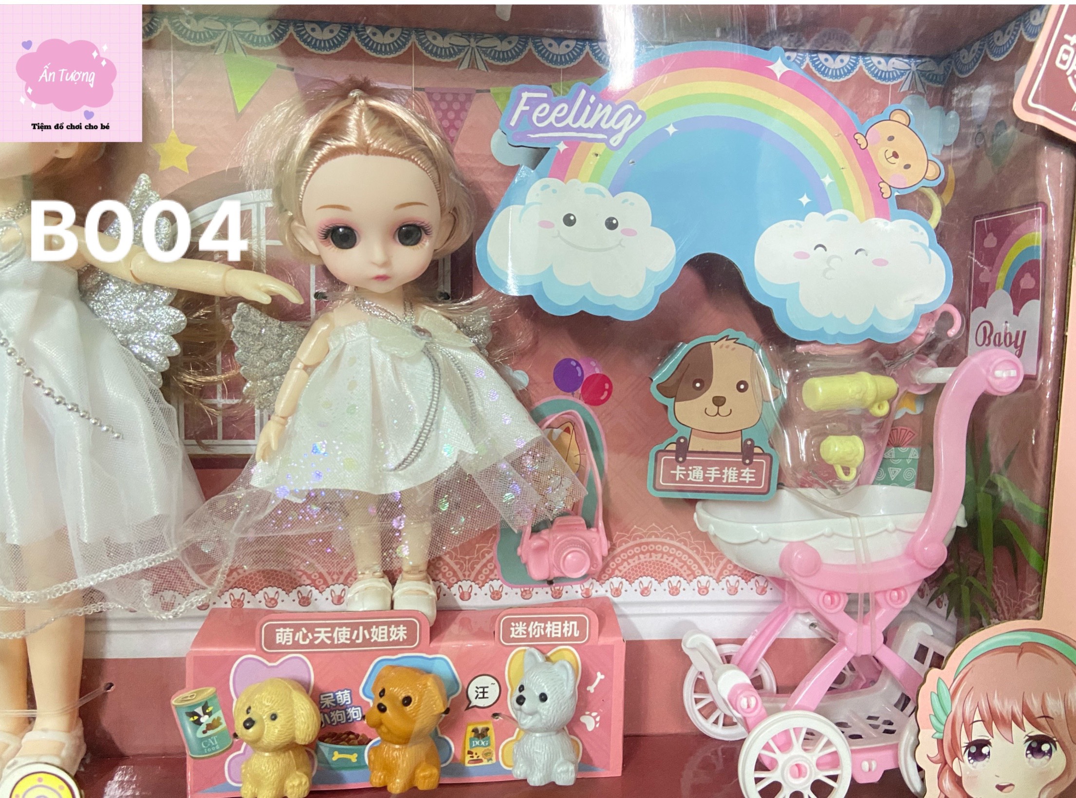Đồ chơi búp bê- Hộp công chúa búp bê Barbie, búp bê BJD khớp xoay váy hồng kèm phụ kiện túi xách, kính mắt, nhẫn cho bé