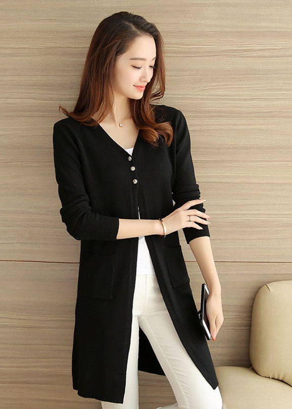 Áo khoác len dài suông Haint Boutique khoác33.đen