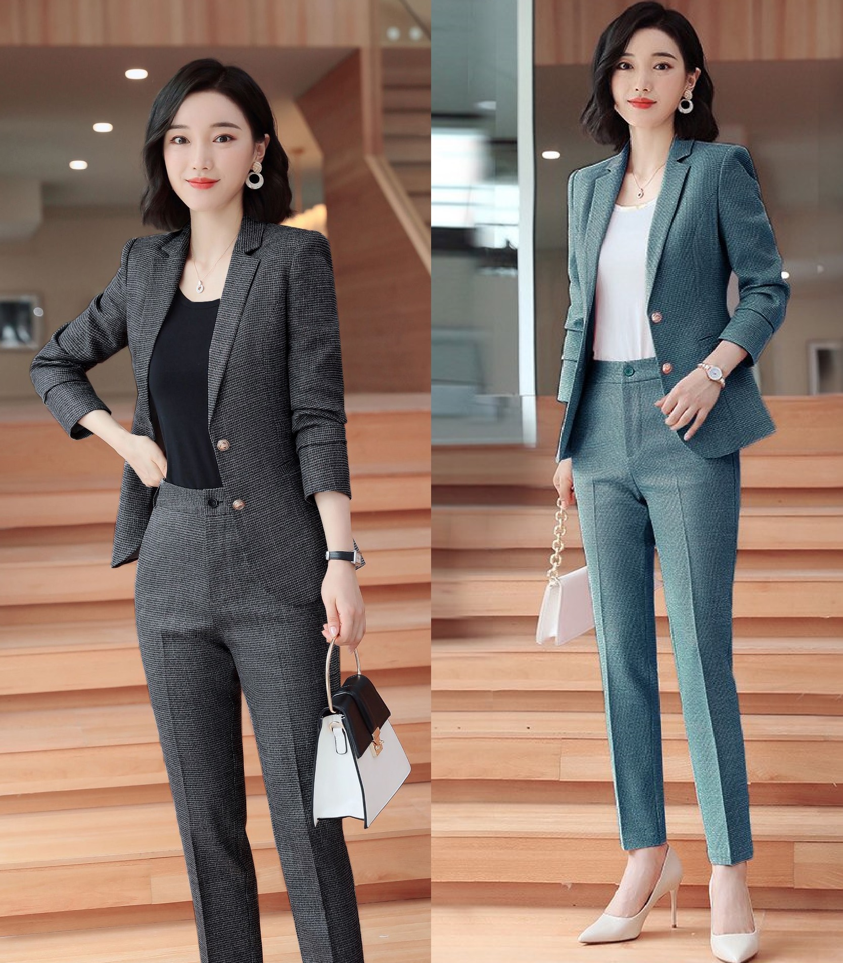 Set bộ vest công sở tay dài 2 nút sang trọng