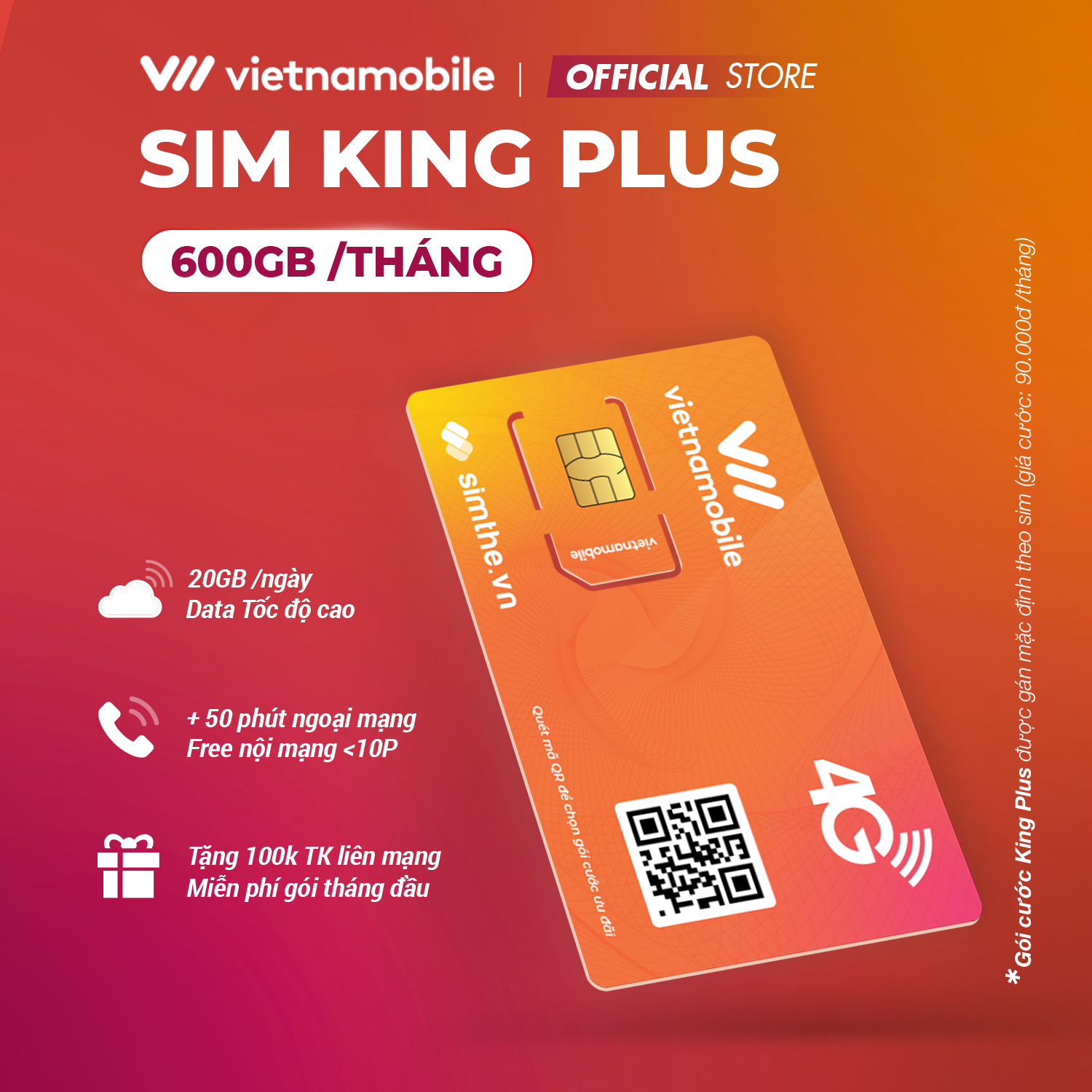 [FREE 1 Tháng] Sim 4G Vietnamobile KING PLUS 20GB/Ngày - 600GB/Tháng. Tặng 100K Tài Khoản Chính Tương Đương 50 Phút Gọi Ngoại Mạng + Free Nội Mạng. Dùng Trên Toàn Quốc Chỉ Với 90K/Tháng - Hàng Chính Hãng
