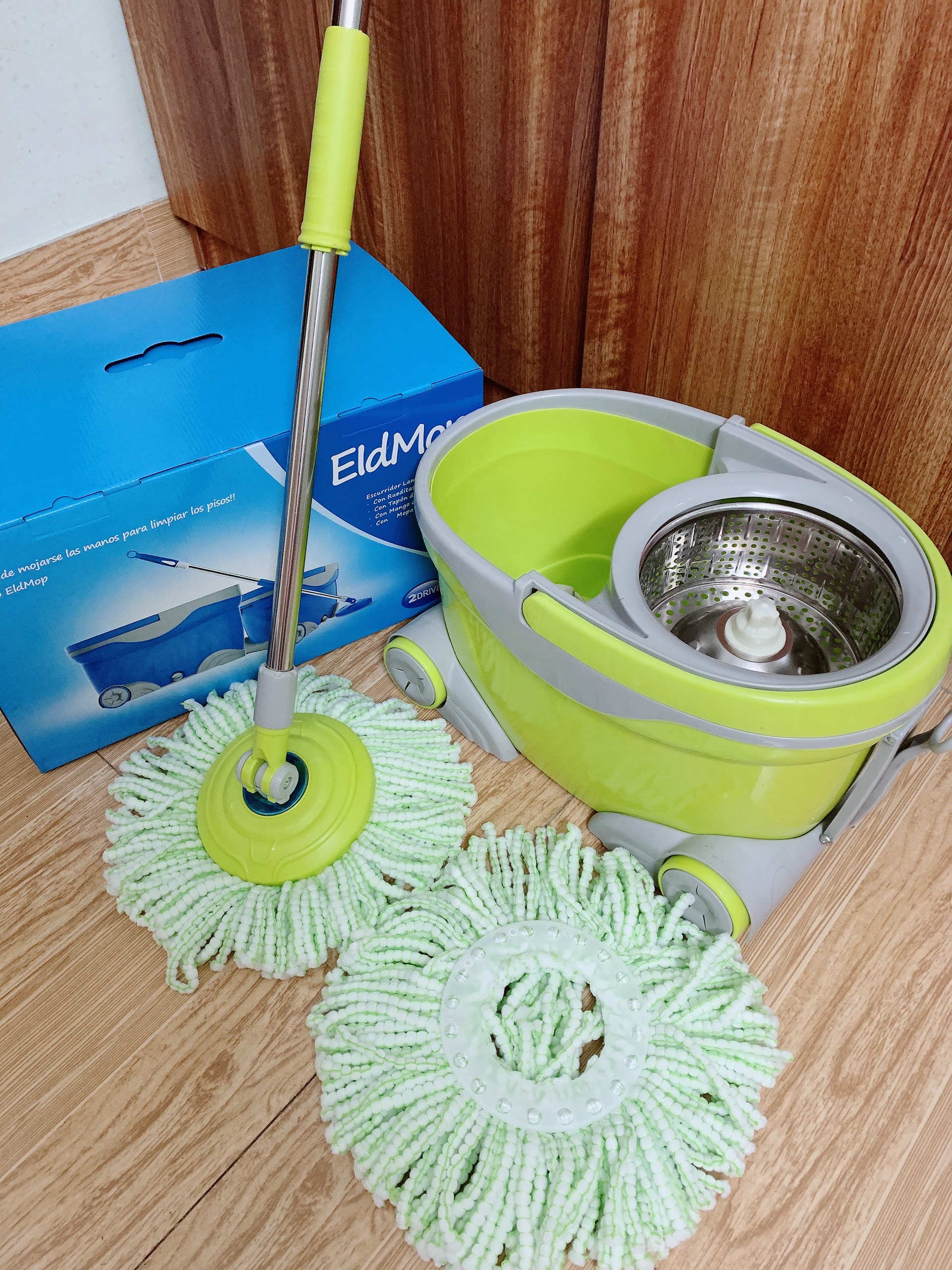 BỘ LAU NHÀ 360 CAO CẤP, THÔNG MINH - INOX, CÓ BÁNH XE, TẶNG KÈM BÔNG LAU