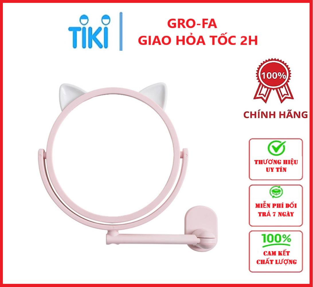 Gương Trang Điểm Dán Tường Xoay 360 Độ Họa Tiết Mèo - Chính Hãng