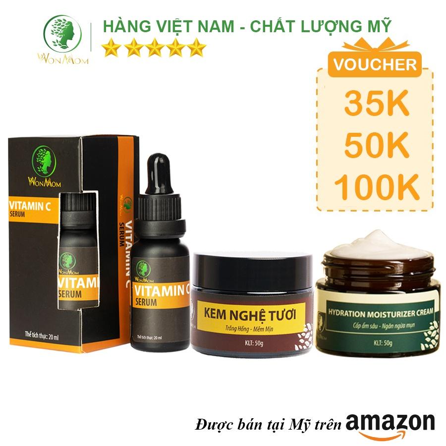 Bộ trắng da, sạch nám cơ bản ngày đêm Wonmom (1 Kem cấp ẩm + 1 Serum vitamin C + 1 Kem nghệ tươi