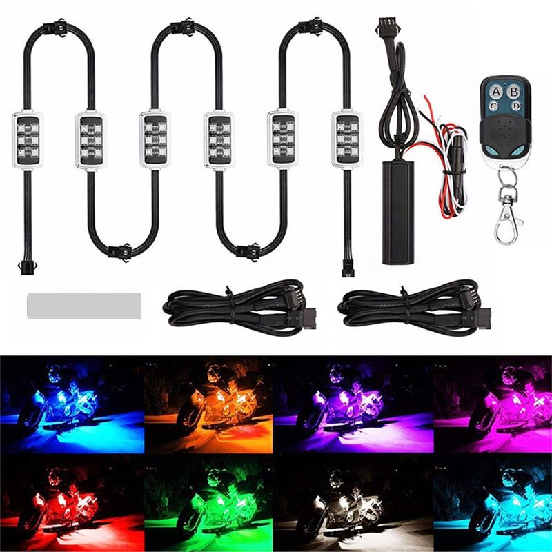 Đèn khí quyển trên ô tô 4 Đèn phanh thông minh RGB 24 LED Đèn khí quyển cho xe máy với điều khiển từ xa không dây Bộ đèn dải trang trí Moto