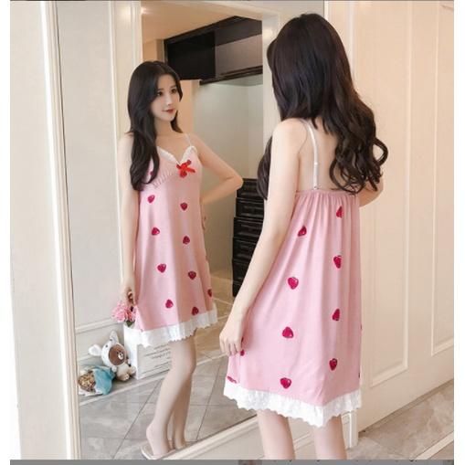 Váy bận nhà 2 dây ren ngực có đệm mút dễ thương ngọt ngào quyến rũ BK24