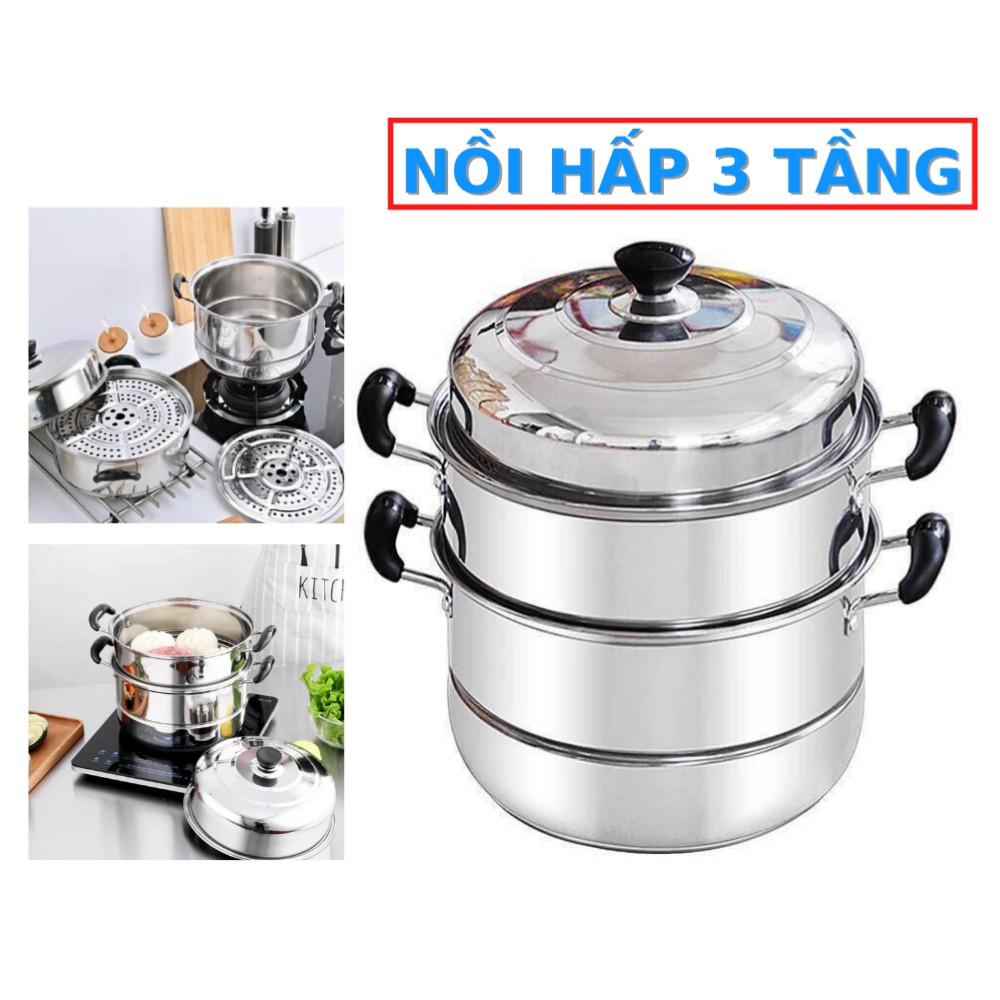 Nồi Hấp Inox Đa Năng 3 TẦNG 28CM Dùng Cho Cả Bếp Từ Và Bếp Ga