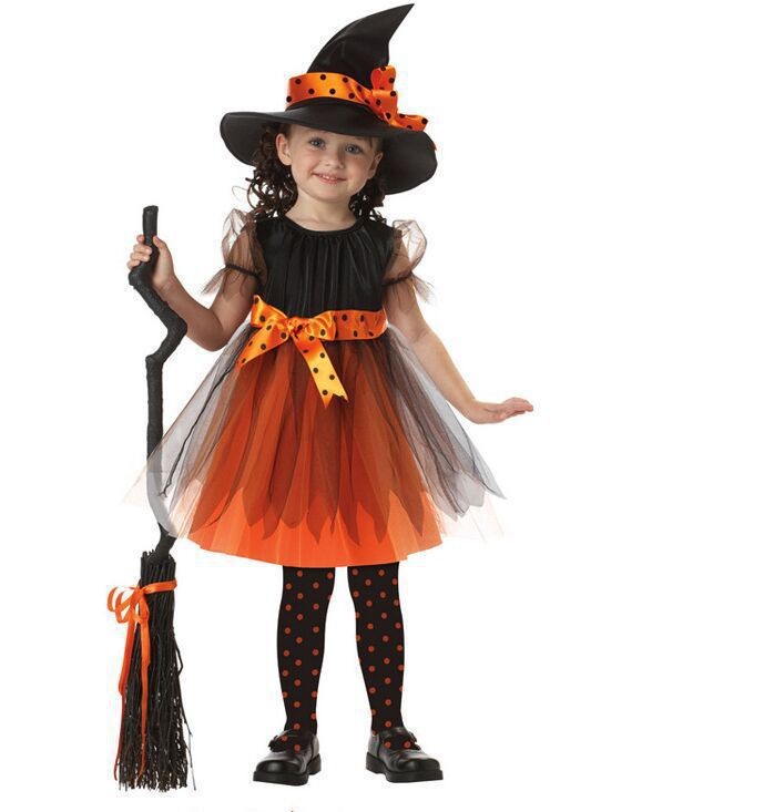 Đầm hóa trang phù thủy kèm nón Halloween cho bé (không gồm chổi và vớ quần)