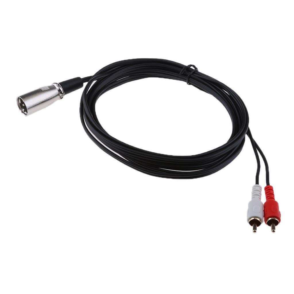 3Pin XLR Male to Dual RCA Plug Splitter Audio Adapter Cable Cord 3 meter