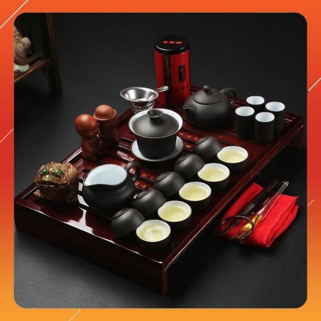Hot Bộ ấm trà Nhật Bản bằng sứ cách nhiệt khay gỗ cao cấp Sky Life