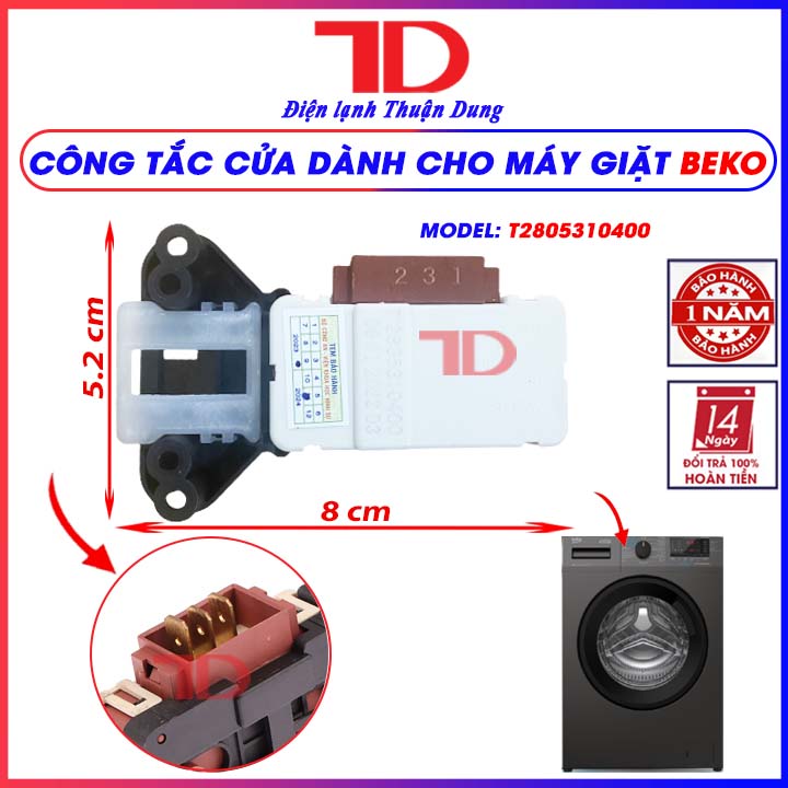 Công tắc cửa dành cho máy giặt cửa ngang Beko, model: T2805310400, Khóa cửa máy giặt Beko mới hàng chính hãng, Điện lạnh Thuận Dung