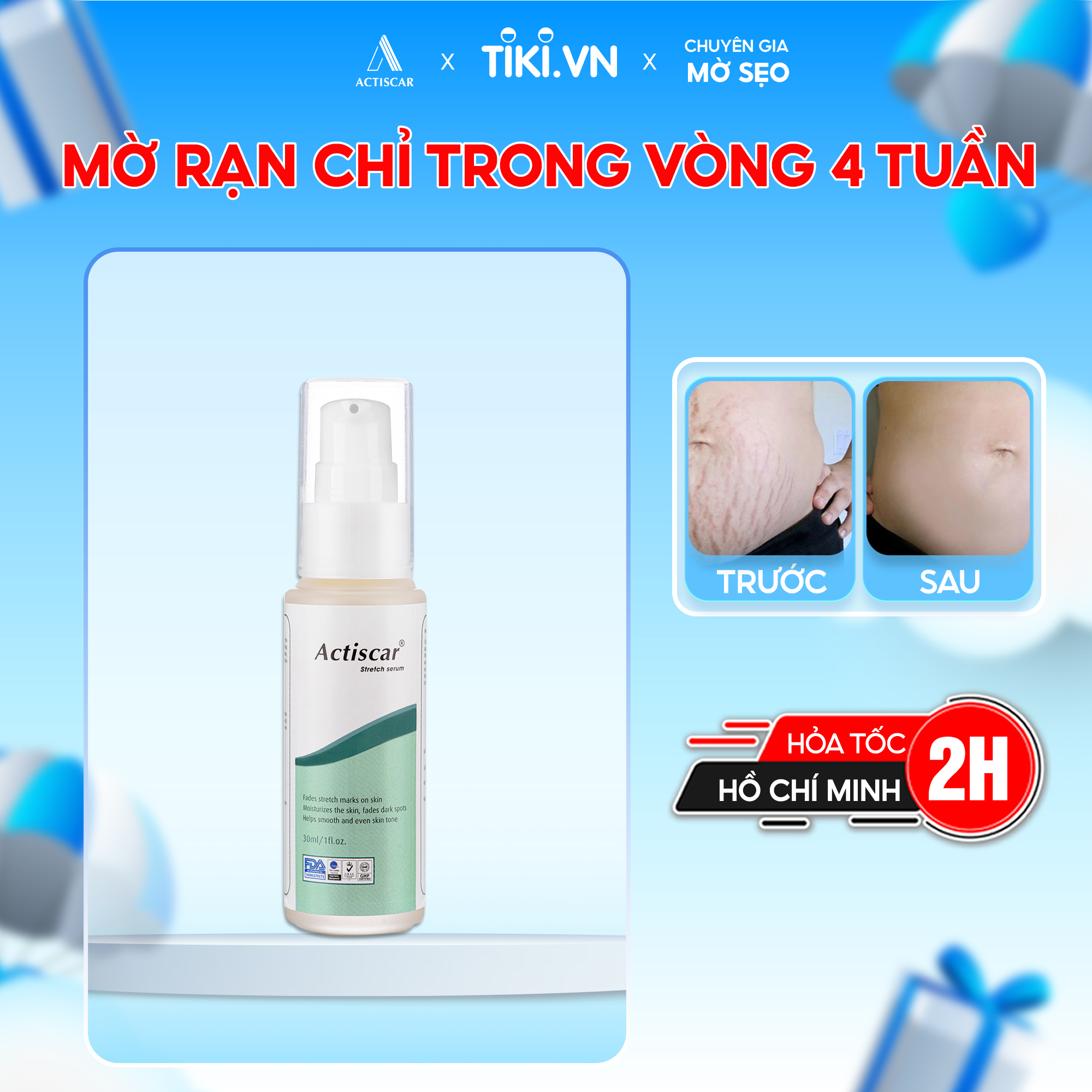 Serum Rạn Da Actiscar Làm Mờ Rạn Da, Mờ Sẹo, Đều Màu Da Sau Sinh 30ml