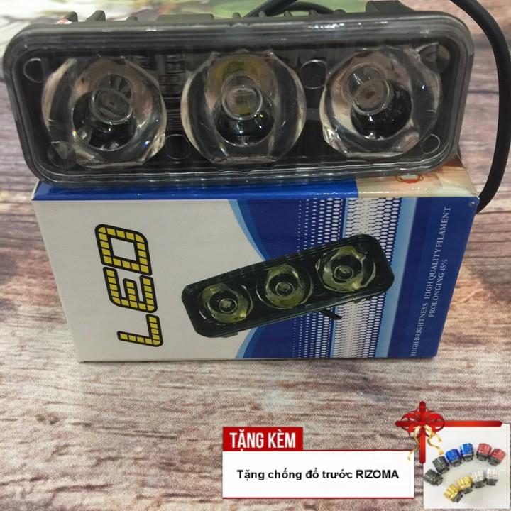 Đèn LED trợ sáng C3 - 3 màu cho xe máy A226-KR6 - Tặng kèm bộ chống đổ trước răng cưa