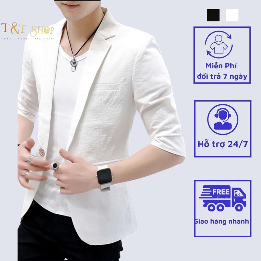 Vest nam,Áo Vest Nam Cổ Đức tay lỡ đơn điệu chất vải cotton phong cách Hàn Quốc 1 cúc cao cấp chuẩn form lịch lãm H48