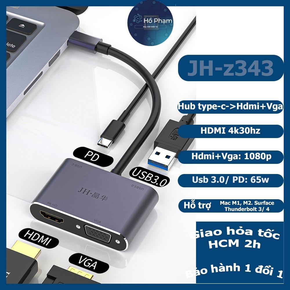 Hub Usb Type-c to HDMI, VGA, Usb và sạc 65w cho Táo, Nintendo Switch - JH z343 - Hồ Phạm