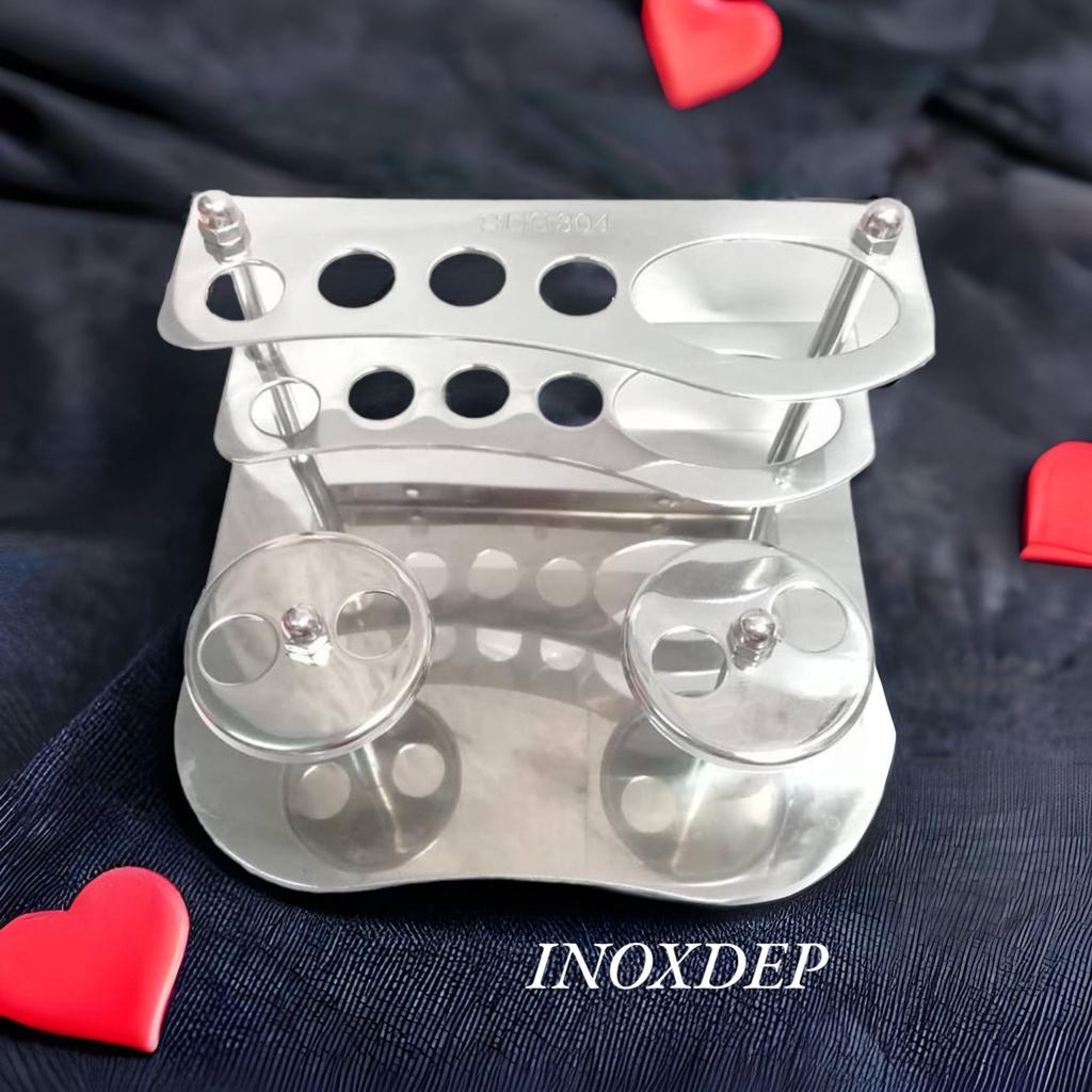 Kệ để bàn chải đánh răng 100% inox 304 kèm 2 ly thủy tinh inox chống ăn mòn chống rỉ sét an toàn cho sức khỏe