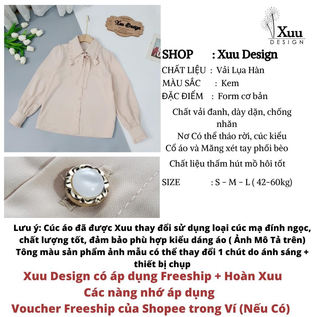 Áo Sơ Mi Nữ Thắt Nơ Xuu Design Freeship - Ảnh Thật Sơ mi kiểu Nữ Chất Vải Đẹp Xu03 Kem