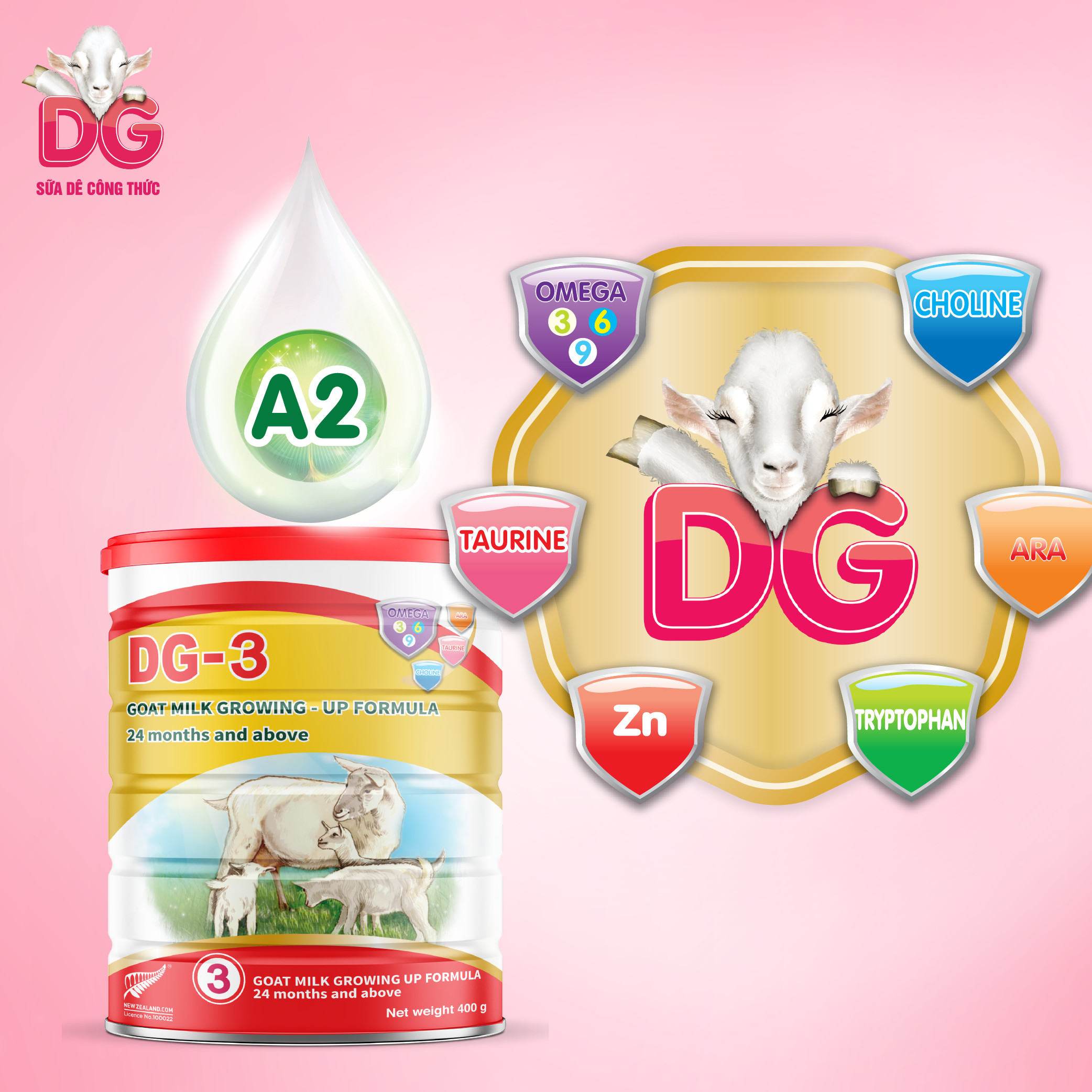 Combo 2 lon Sữa Dê DG-2 400g Tặng 1 chiếc túi vải DG xinh xắn