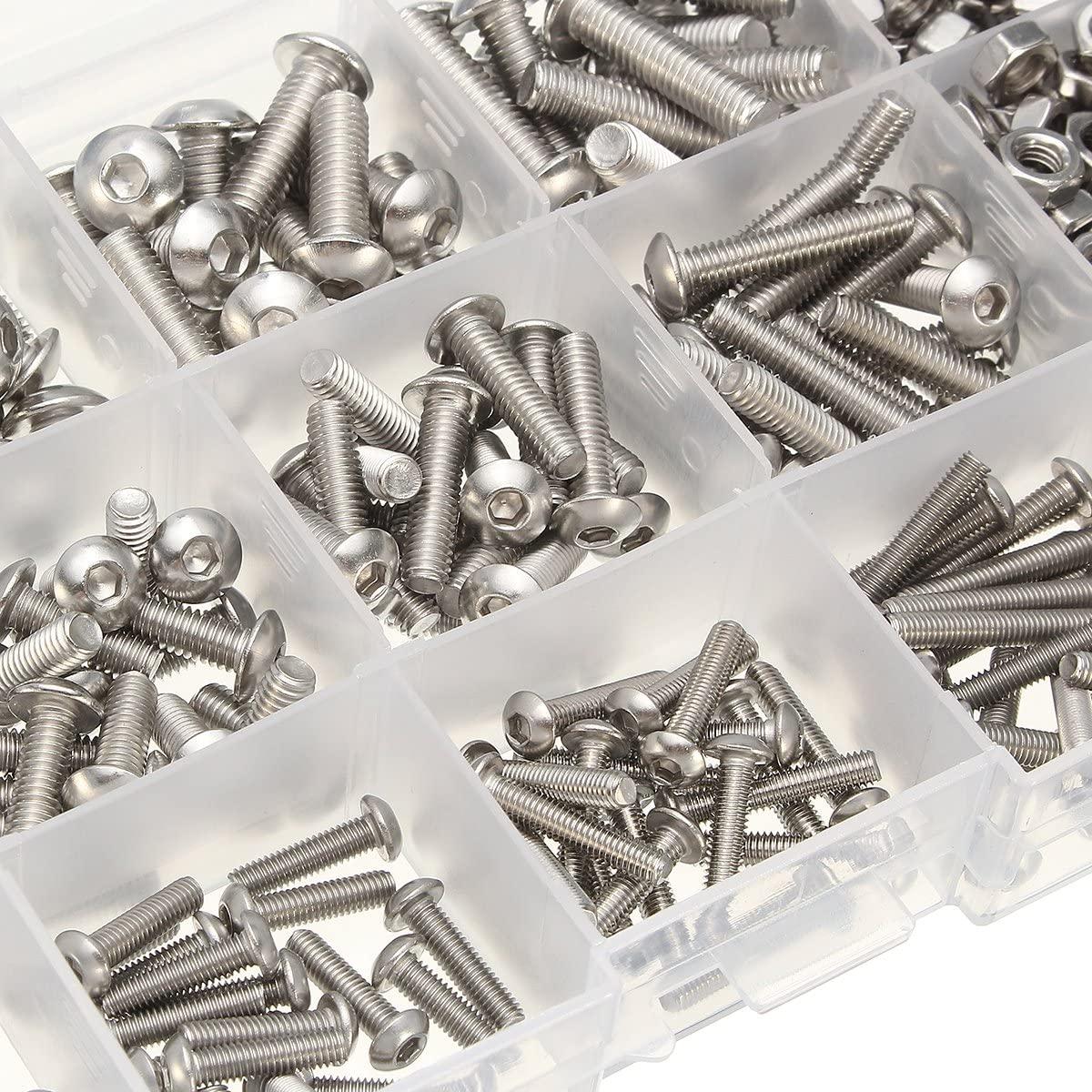 Bộ 440PCS M3 M4 M5 Nút đầu bằng thép không gỉ Hex Ổ cắm Đầu cáp Bu lông Ốc vít Khóa Đai ốc Bộ phân loại có hộp lưu trữ