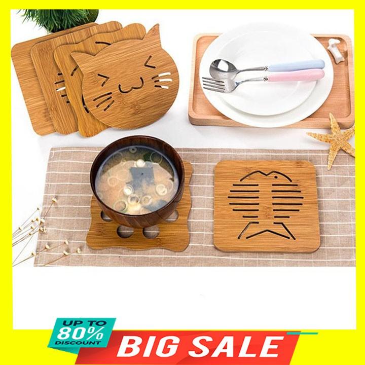 1 miếng lót nồi lót cốc lót bát đa năng bằng gỗ 15x15cm dày 0.5cm