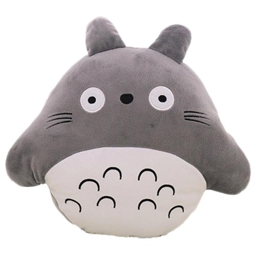 Thú Bông, Combo Mền Gối Ngủ Văn Phòng Tiện Lợi Totoro Tròn Màu Xám Siêu Mịn 1.1x1.7m