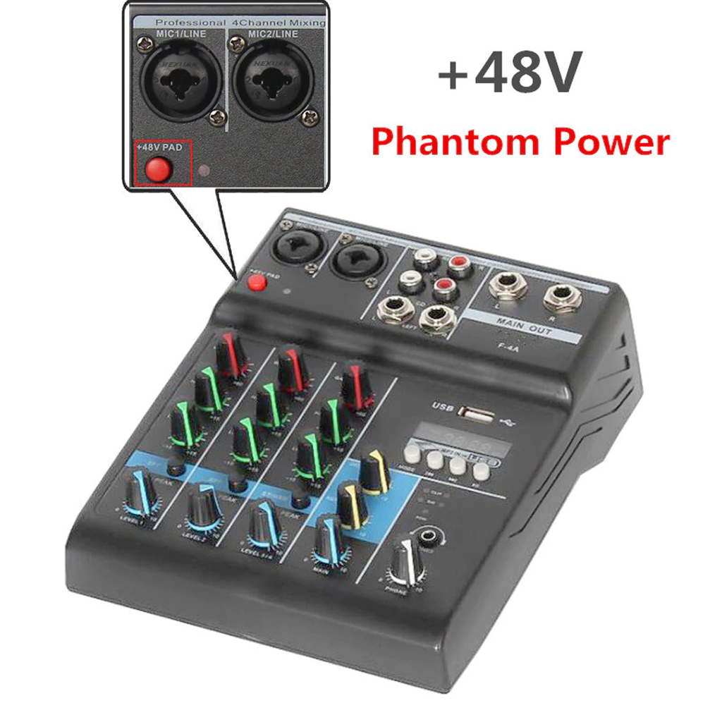 Bộ Mixer Âm Thanh F4-A Trộn Âm Thanh 4 Kênh Hỗ Trợ Bluetooth Hát Karaoke Chuyên Nghiệp PD