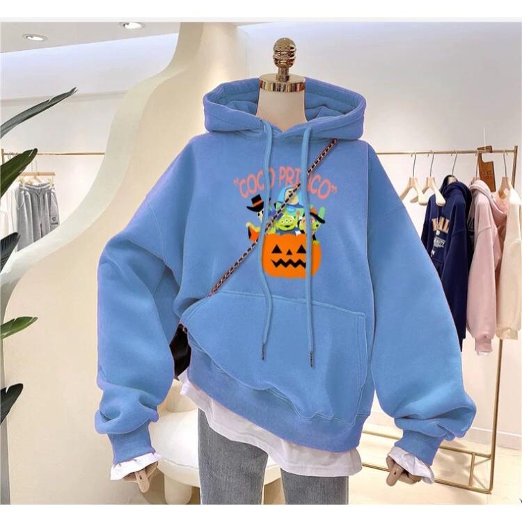 Áo hoodie nam nữ bí ngô chất nỉ bông siêu dày , phom rộng size từ 37 đến 65kg