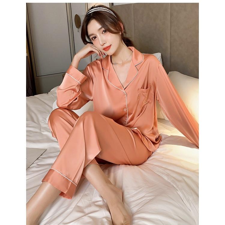 Đồ Bộ Nữ - Bộ Lụa Dài Tay Cao Cấp Mặc Nhà Màu Trơn Mới 2023 Đẹp Sang Chảnh DDLP17