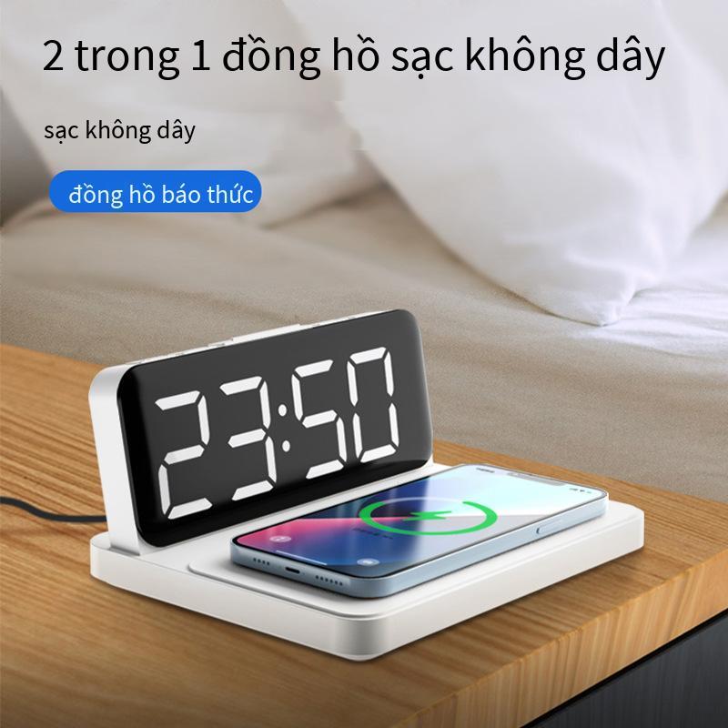 Nguồn phong cách mới nhất của nhà máy đồng hồ không dây tùy chỉnh điện thoại di động đa chức năng sạc nhanh đèn led màn hình lớn đồng hồ điện tử sạc không dây hai trong một