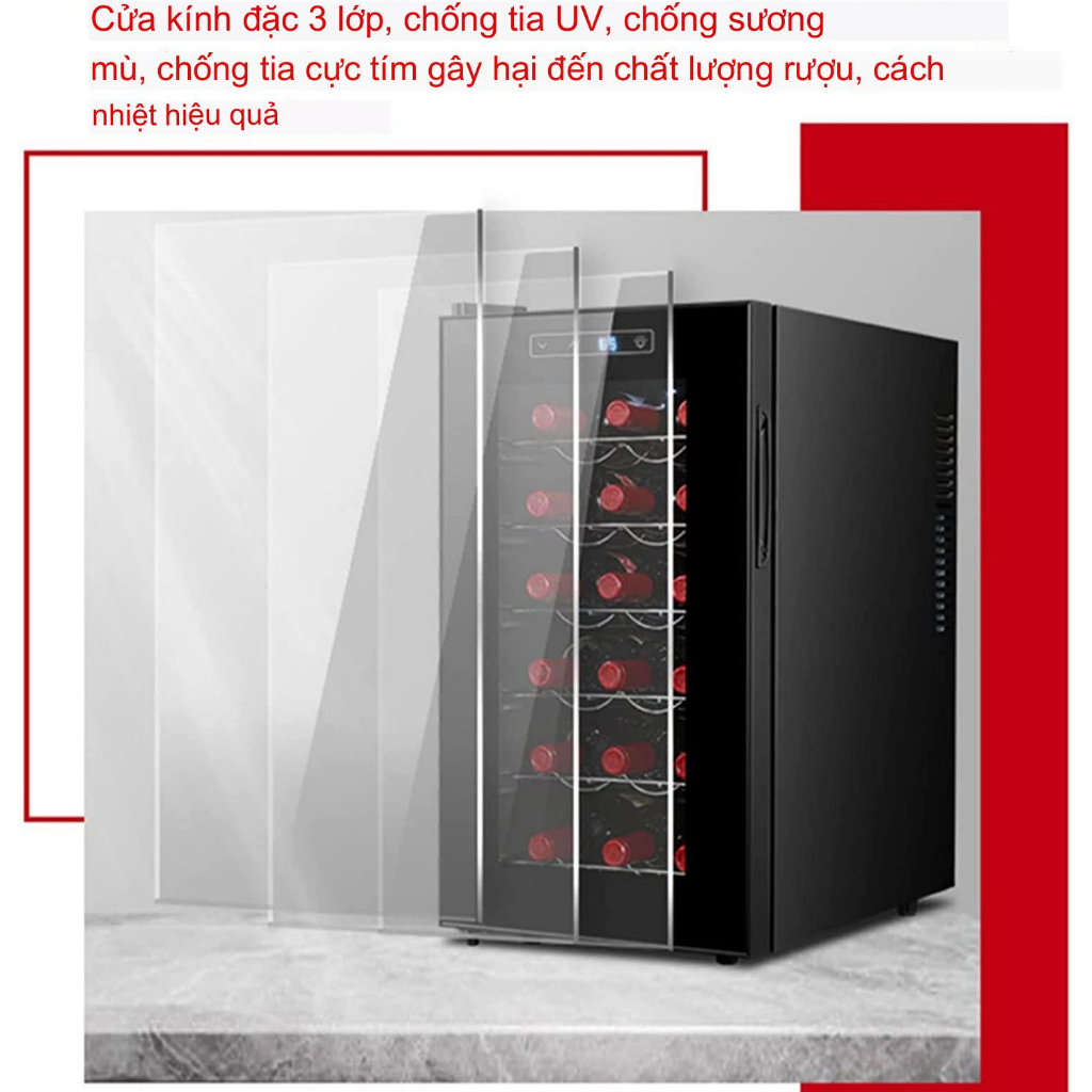 Hình ảnh Tủ mát Vang Wine Cooler Refrigerator 18 Bottles LED Touch Control Ngăn Gỗ Wooden Racks