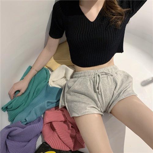 MS263 Áo len tăm cổ tim croptop