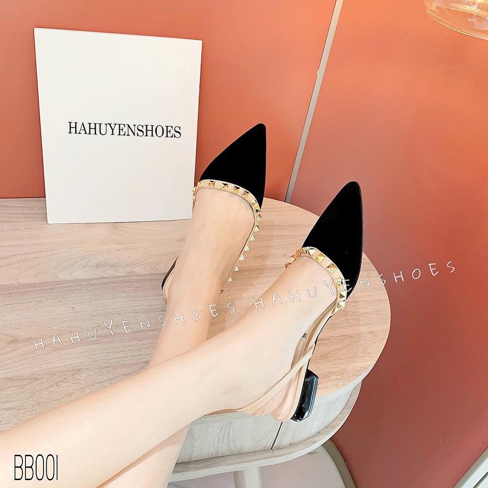 Giày búp bê nữ Hà Huyền Shoes chất nhung đinh tán khoét eo sang chảnh - BB001