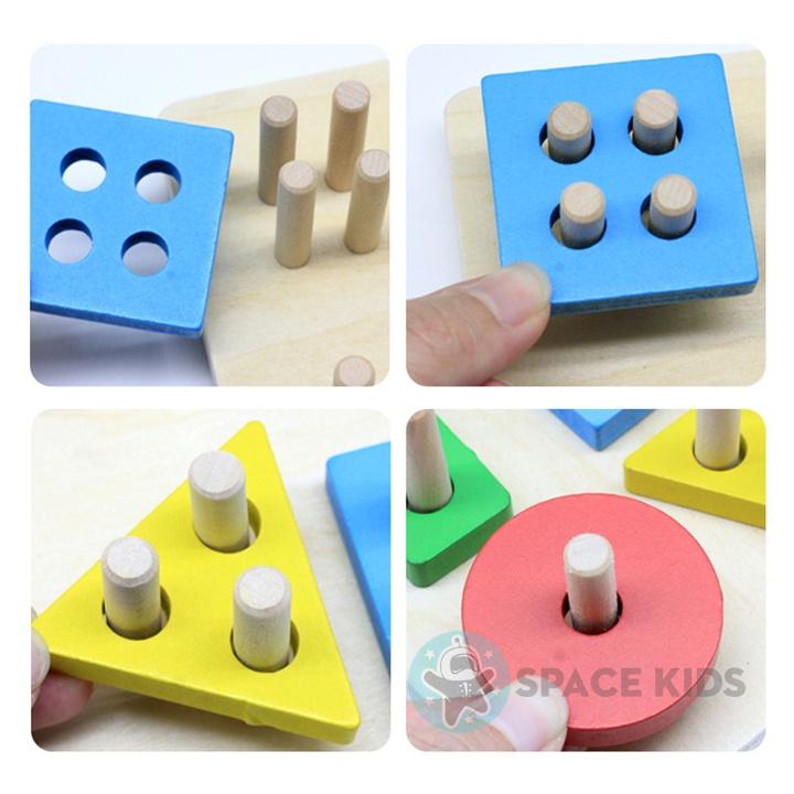 Đồ chơi gỗ cho bé Tháp thả hình khối 4 cột cho bé