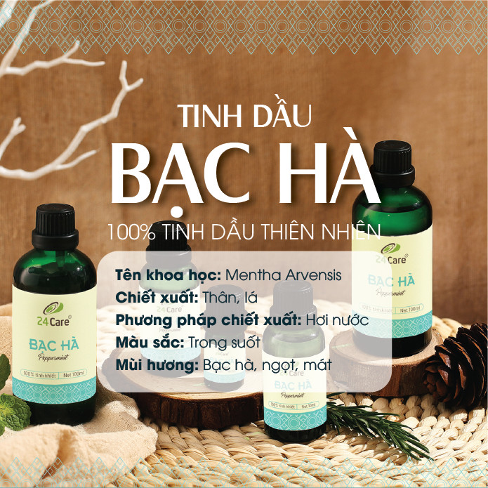 Combo 2 Tinh dầu Sả Chanh + Bạc Hà 24Care 10ml/Chai