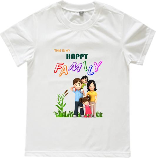 Áo Thun Gia Đình 3 Người In Họa Tiết Happy Family Màu Trắng