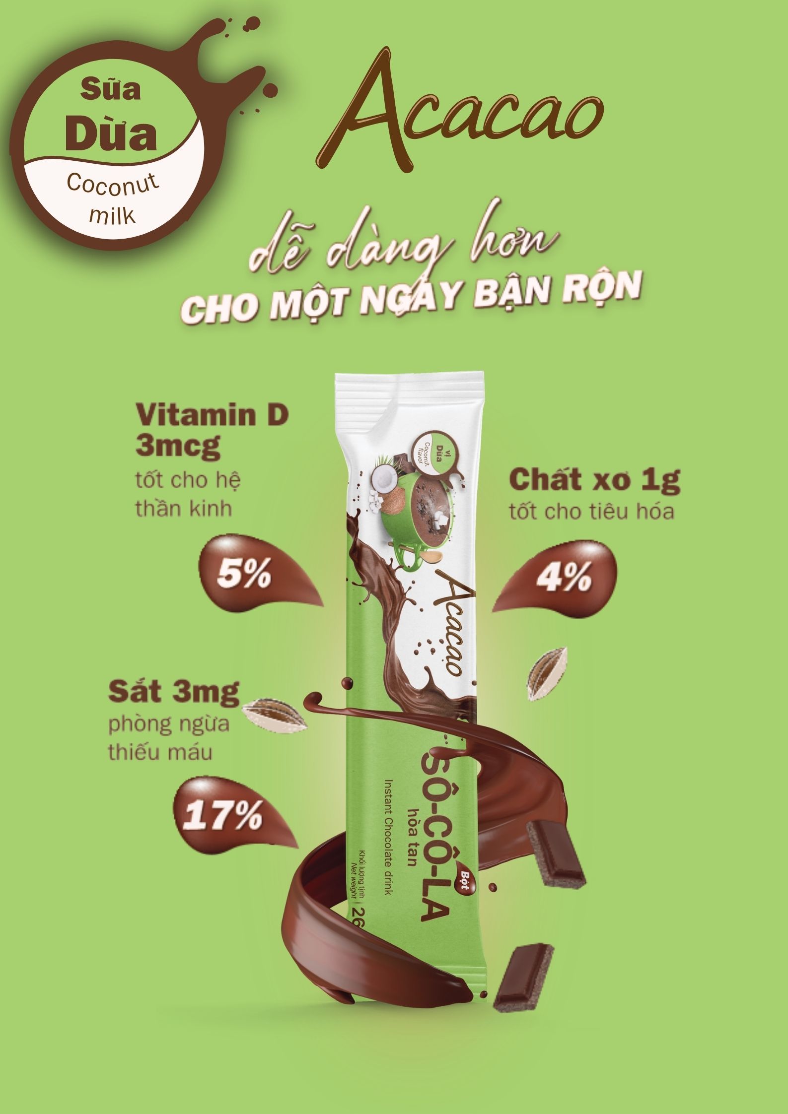 Combo 3 hộp bột Sô Cô La dinh dưỡng VỊ BẠC HÀ, SỮA DỪA và NGUYÊN BẢN phòng ngừa thiếu máu
