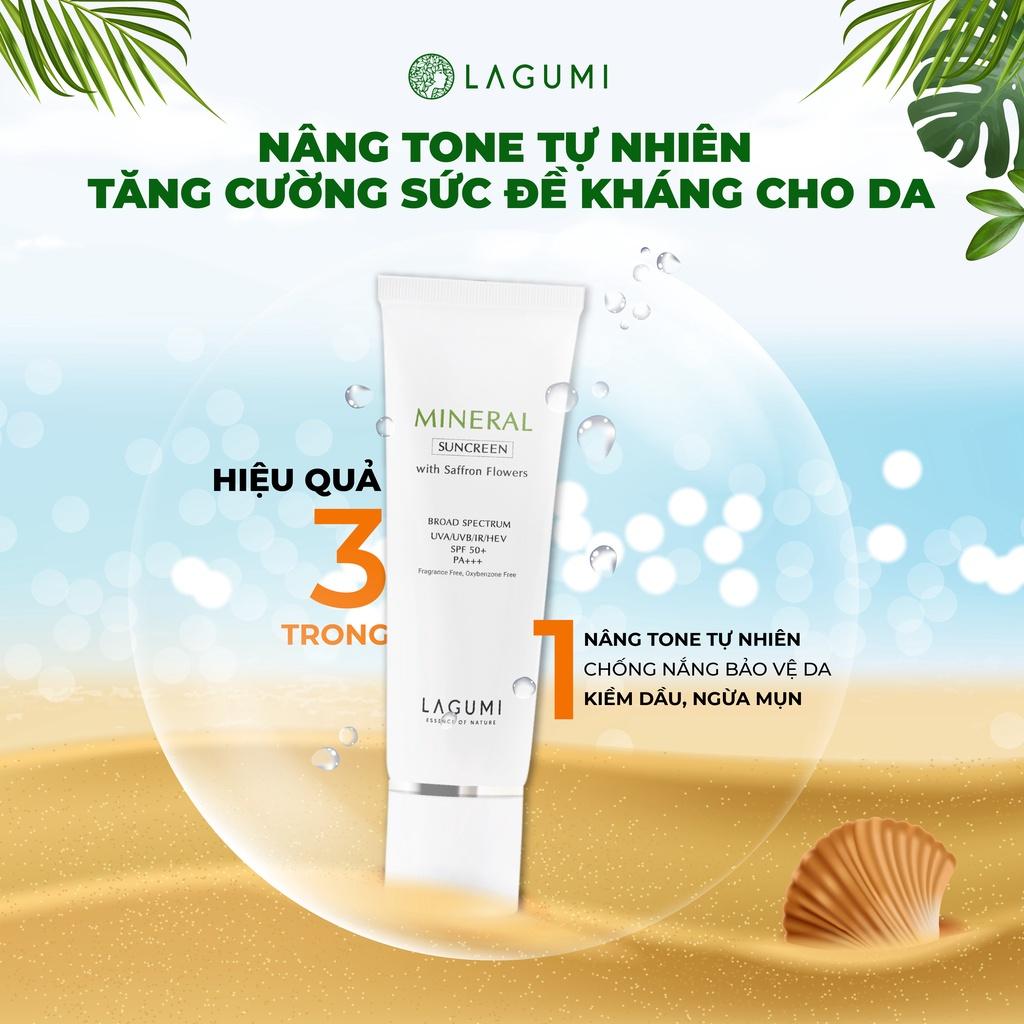 Bộ đôi tẩy trang 120ml và kem chống nắng nâng tone LAGUMI 50g chiết xuất nhuỵ hoa nghệ tây an toàn cho cả mẹ bầu