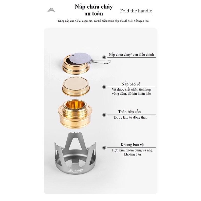 Bếp cồn dã ngoại, cắm trại, picnic BSWOLF Chất liệu hợp kim nhôm + đồng vàng. Nắp chữa cháy an toàn.