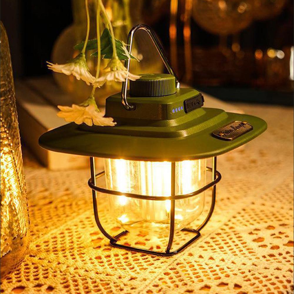 Retro Camping Light LED Campsite Lantern Rechargeable Tent Lamp Waterproof Portable Power Bank Stepless Dimming for Camping Tent Hiking Fishing