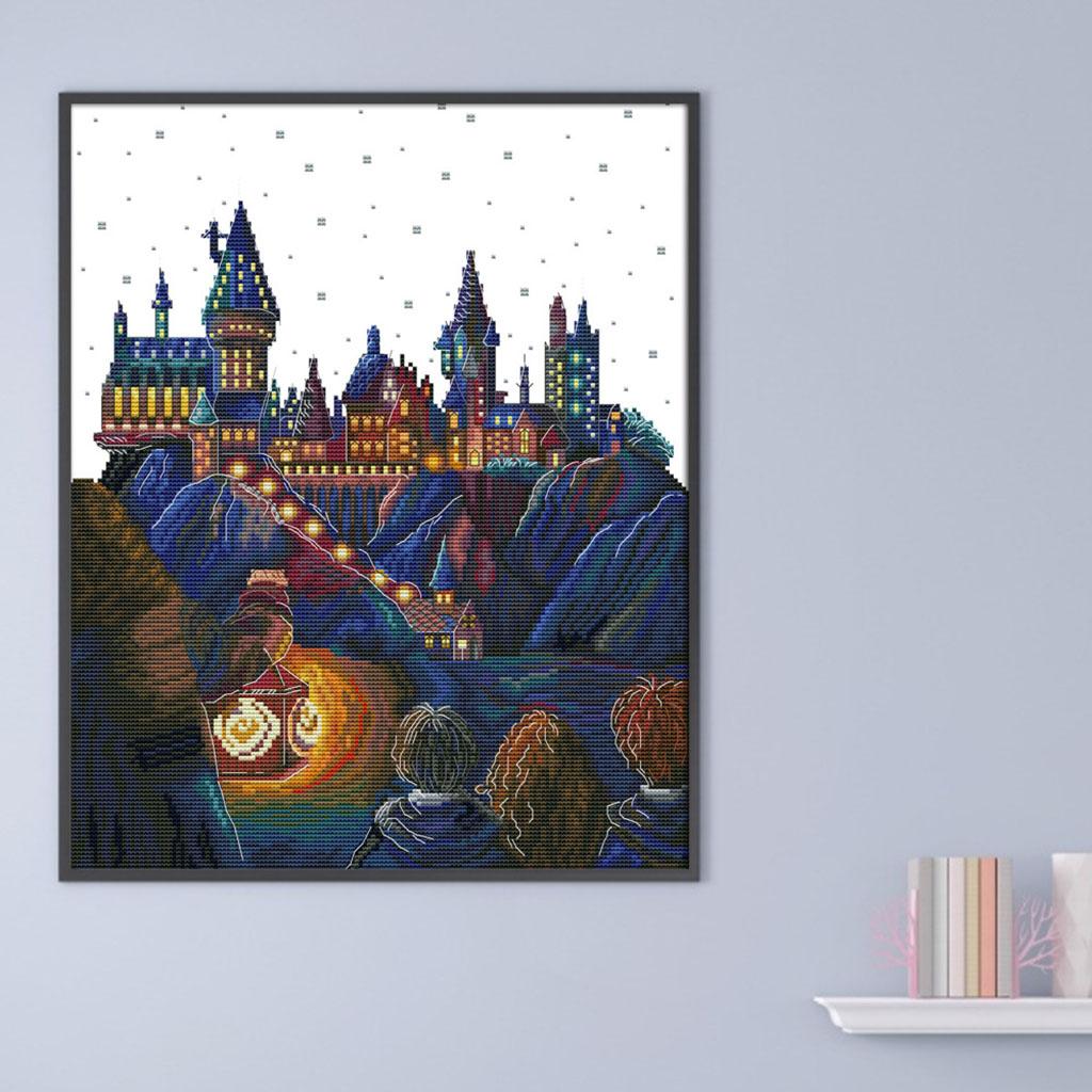 Stamped Cross Stitch Kit Pre - Printed Castle Pattern Cloth 34x42cm 14CT