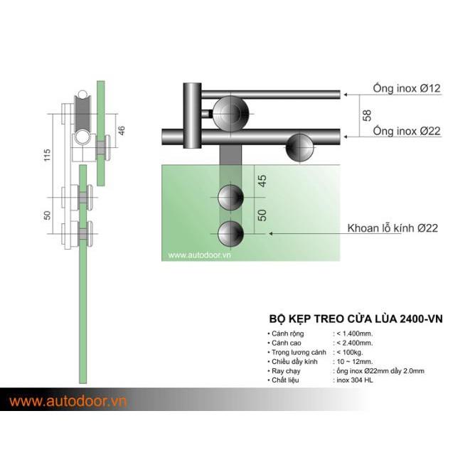 Bộ cửa trượt lùa cho cửa kính 2401-G1-Glaze