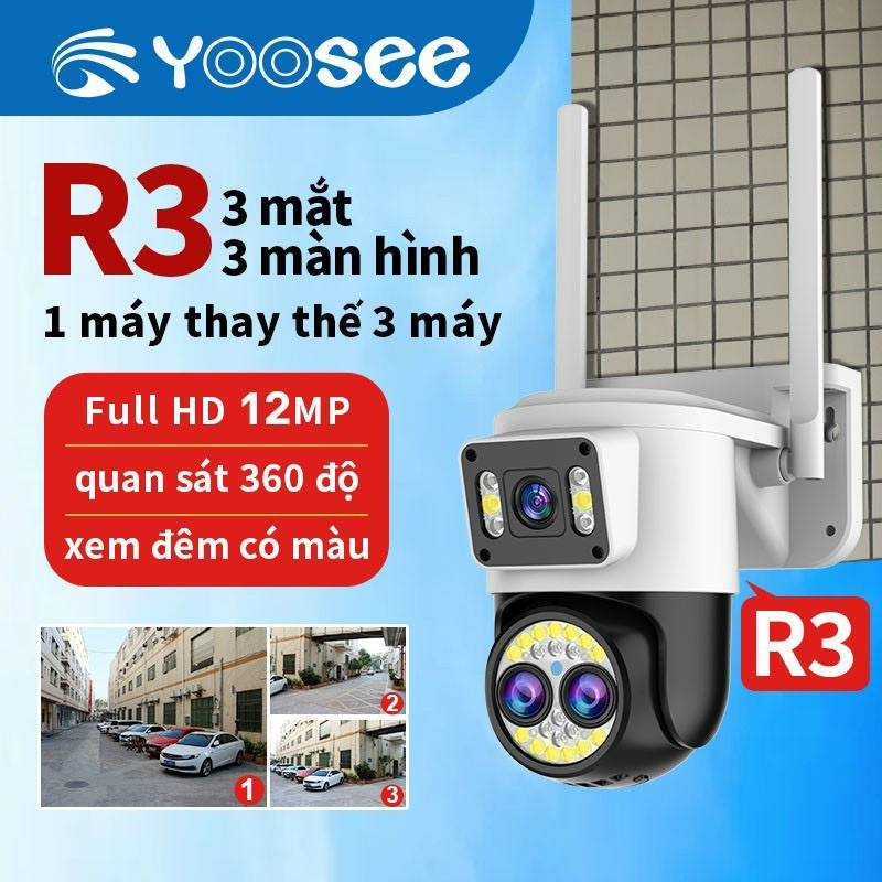 Camera IP WiFi Yoosee R3 Có 3 Mắt Ngoài Trời Xem 3 Màn Hình Cùng Lúc, Độ Phân Giải 8.0Mpx - Hàng Chính Hãng