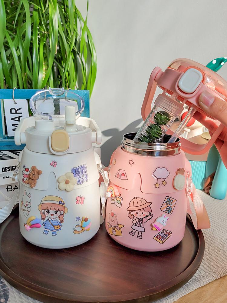 Cốc giữ nhiệt giá rẻ nhất dành cho nữ uống trà có ống hút giá trị cao cốc nước inox 316 trẻ em cốc bụng dung tích lớn