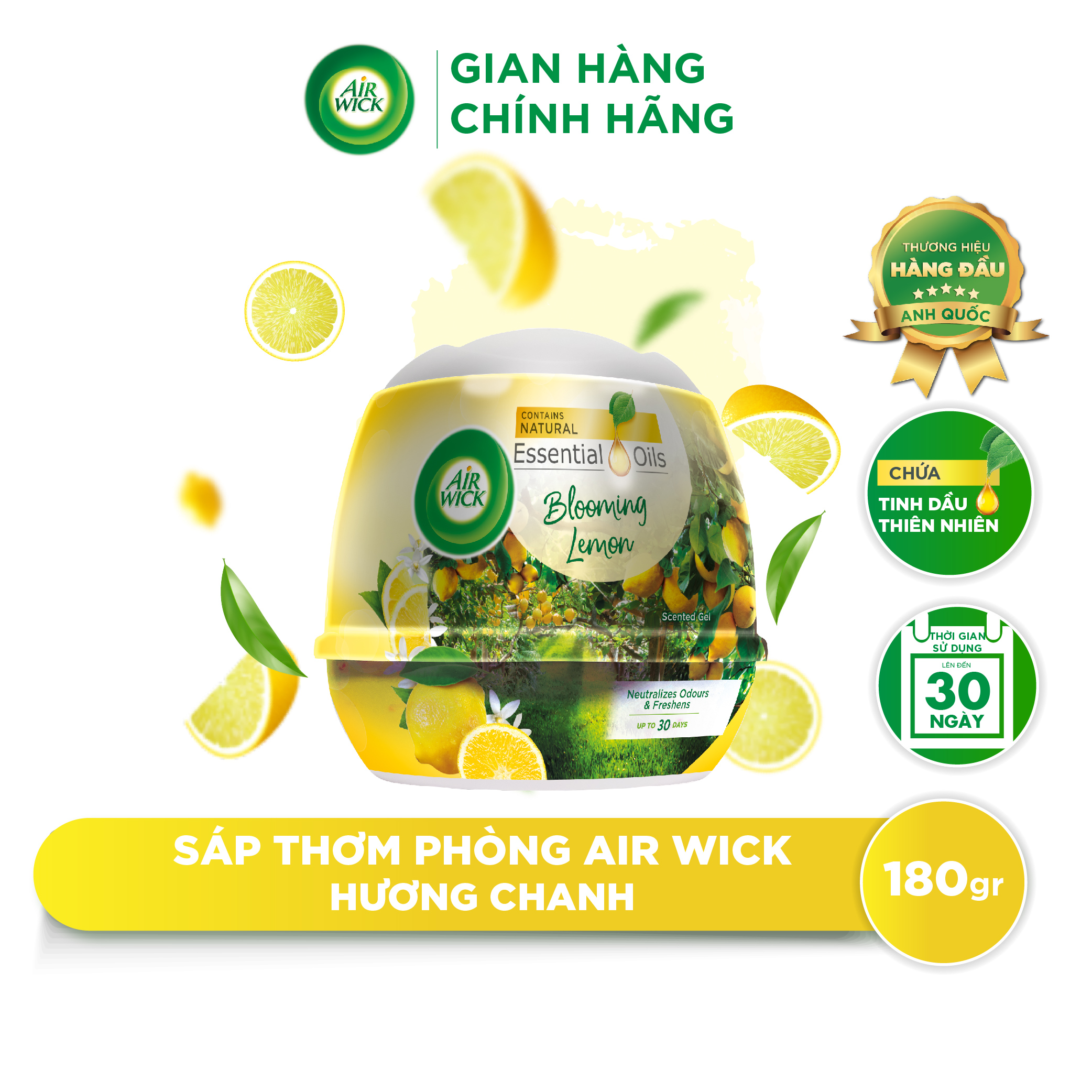 Sáp Thơm Phòng AIRWICK (Anh Quốc) | Khử Mùi Hiệu Quả - Hương Thơm Thiên Nhiên (180g)