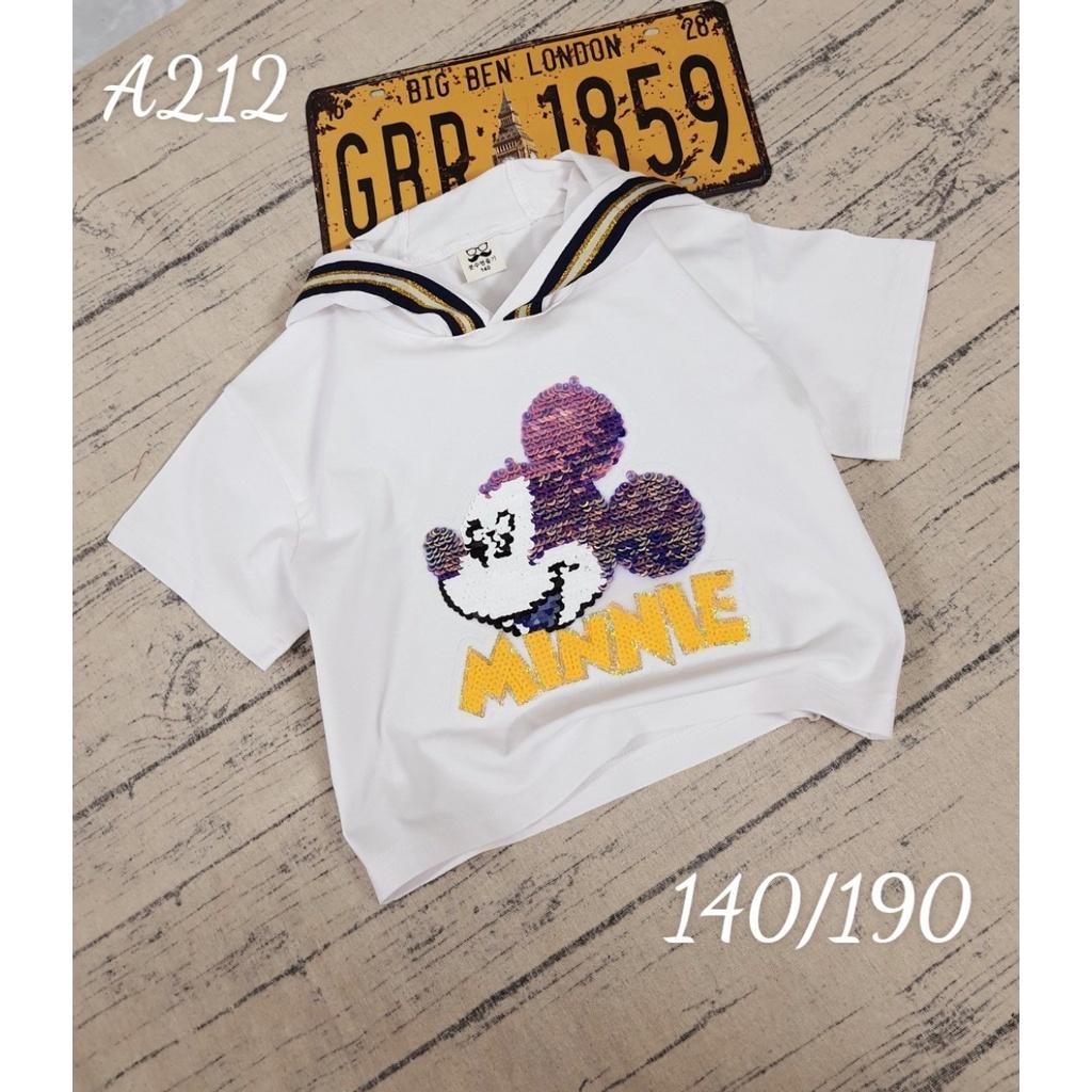 Áo thun có nón cho bé gái màu sắc cầu vồng hình đắp kim sa size 20-40kg chất cotton mềm mịn mát