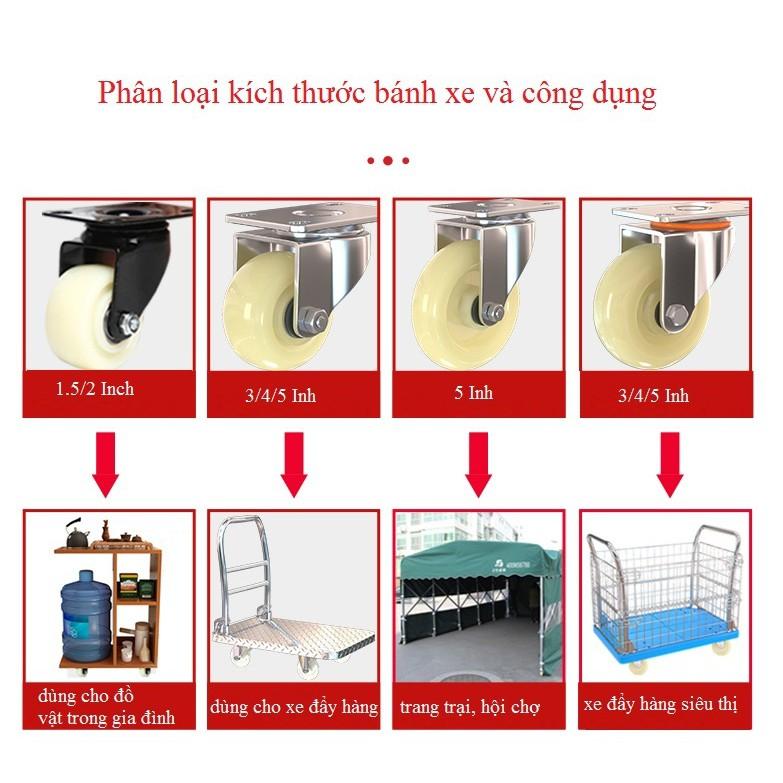 Bộ 4 bánh xe đẩy hàng tải trọng cao gồm 2 bánh xoay và 2 bánh cố định 3 inh, 4 inh, 5 inh