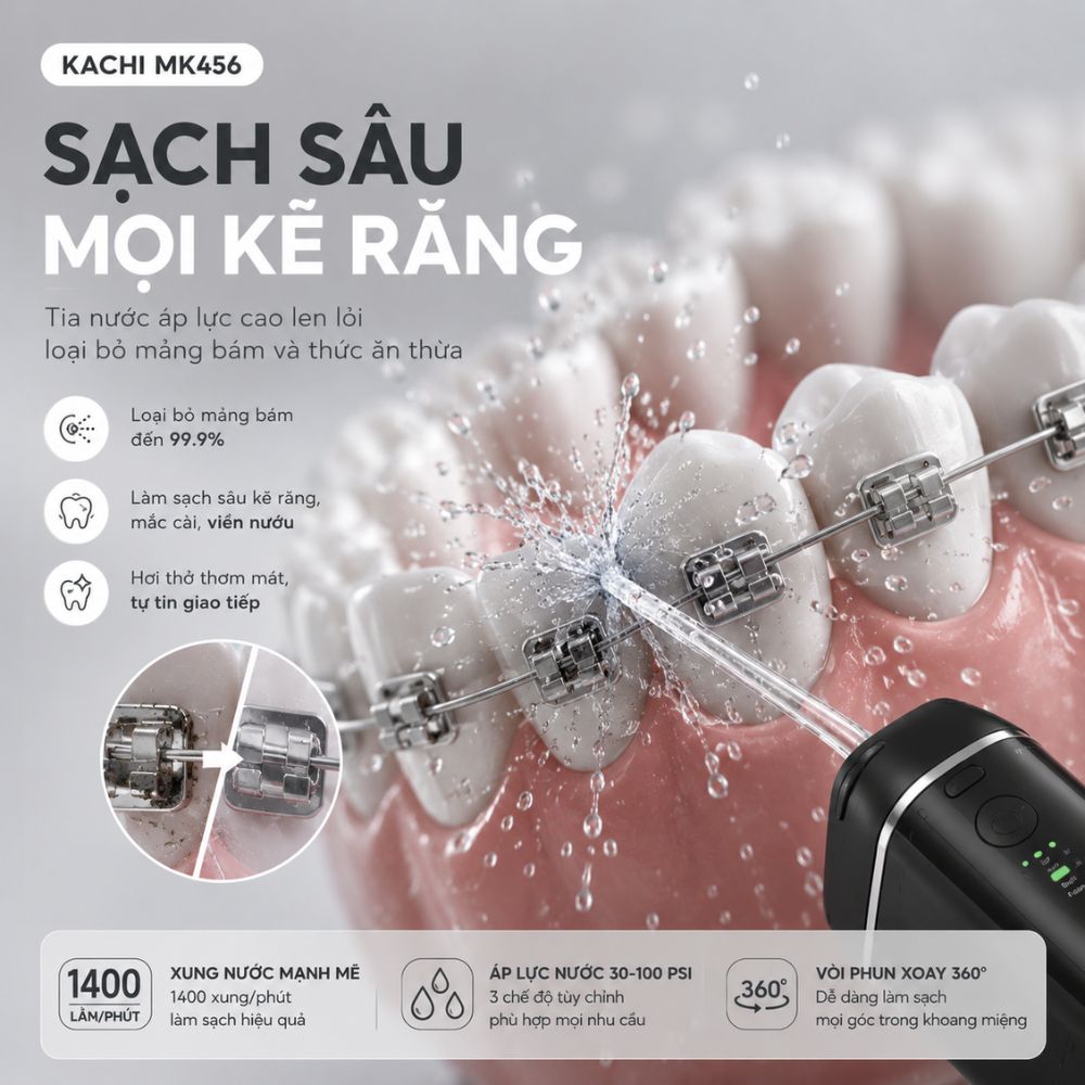 COMBO chăm sóc răng miệng toàn diện Kachi bàn chải điện làm sạch bề mặt răng + tăm nước làm sạch kẽ răng - hàng chính hãng