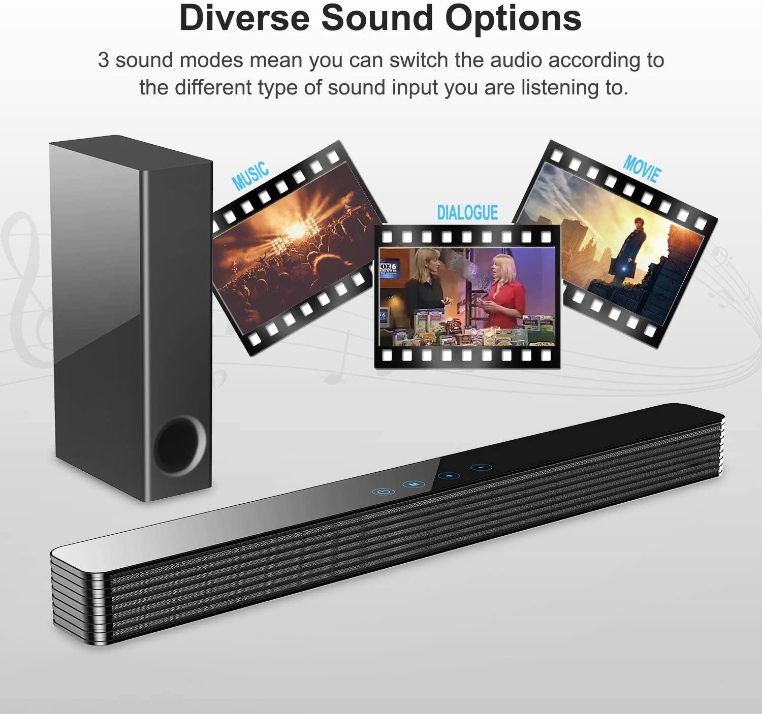 Loa nhà hát tại nhà Bluetooth Bluetooth 5.0 không dây Aux Oux Optical có dây 120W Soundbar 3D Stereo Sound Subwofer TV Sound System