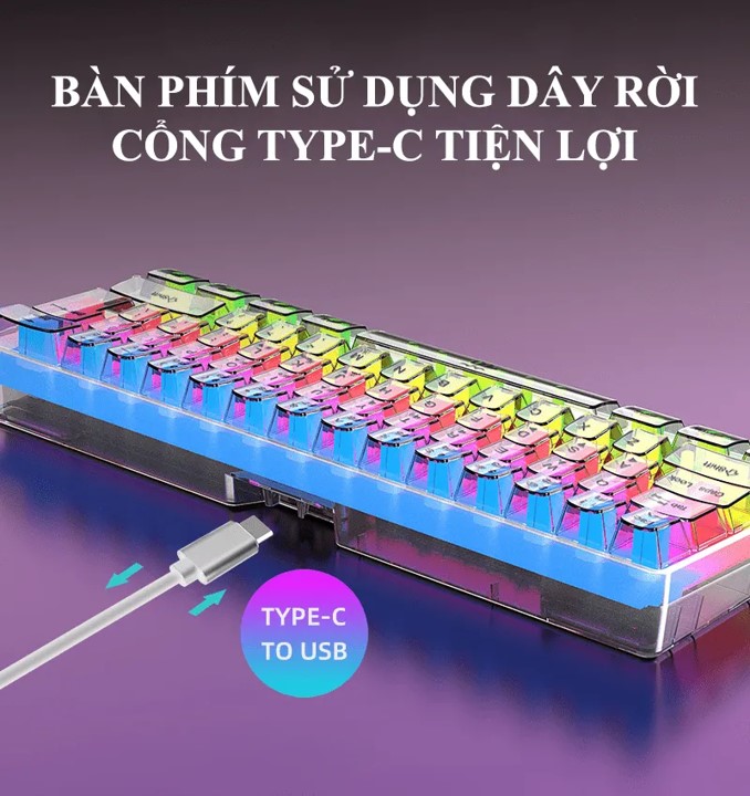Bàn phím mini có dây XUNFOX K20 đèn led RGB cực đẹp với thiết kế trong suốt độc đáo